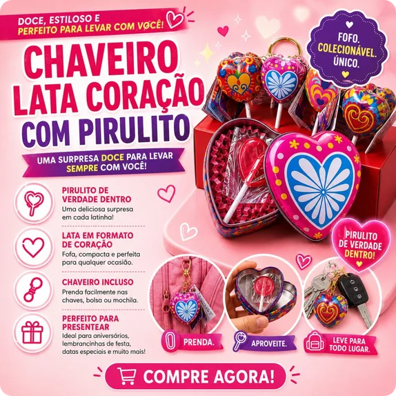 Lata-Llavero Corazón con Piruleta